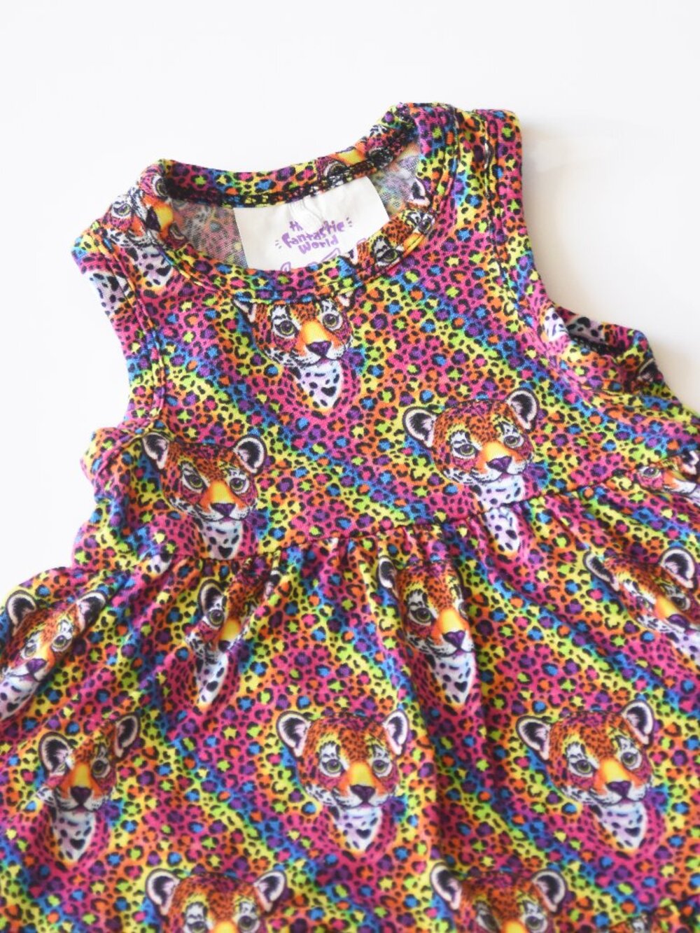 Posh Peanut x Lisa Frank Hunter Leopard Ruffled Twirl Bodysuit Dress 0-3M Bamboo